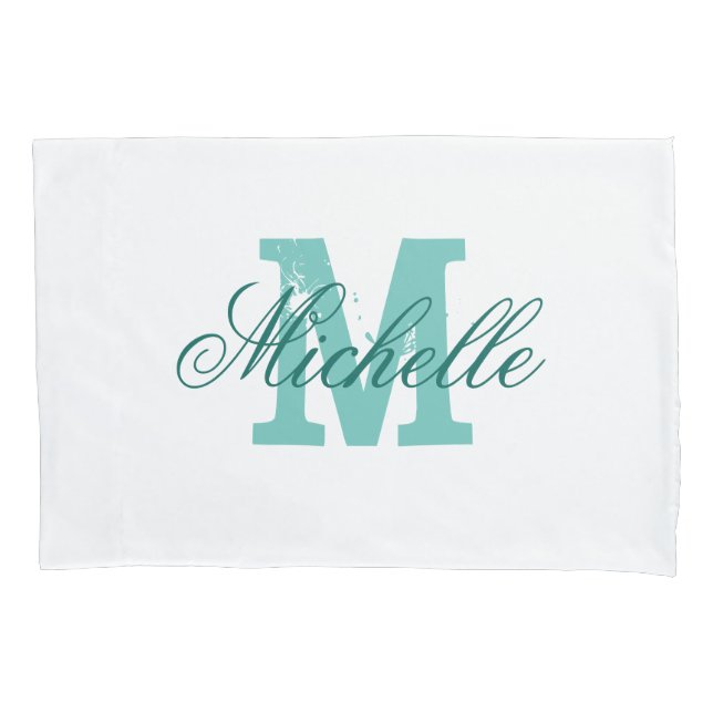 Housse D'oreillers Porte-oreiller monogramme de nom turquoise personn (devant)