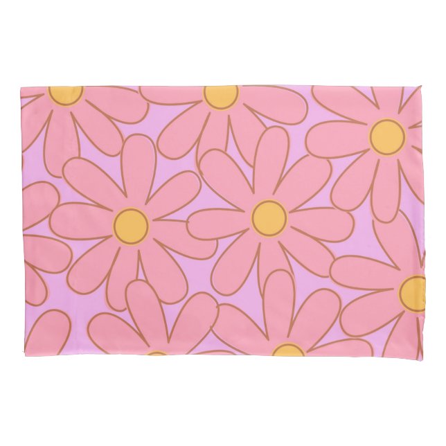 Housse D'oreillers Preppie Hippie rose violet Motif de fleurs (devant)