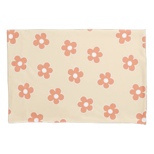Housse D'oreillers Preppy Peach White Hippie Flower Motif