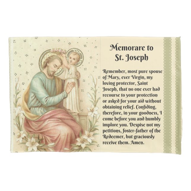 Housse D'oreillers Prière St Joseph de Memorare et enfant Jésus (devant)