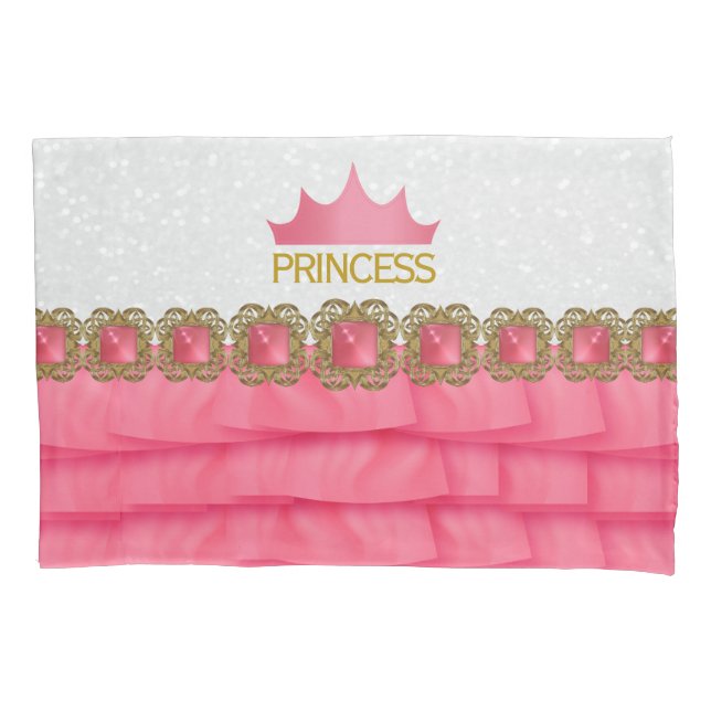 Housse D'oreillers Princesse Couronne rose avec Ruffle (devant)