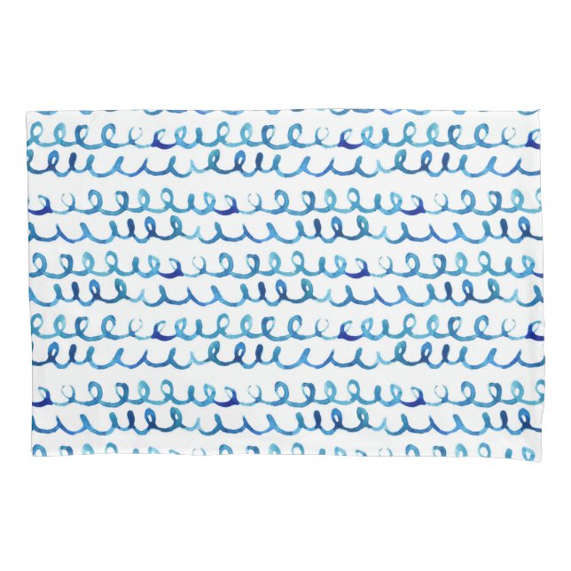 Housse D'oreillers Profil onduleux d'aquarelle bleue peinte à la main (devant-gauche)