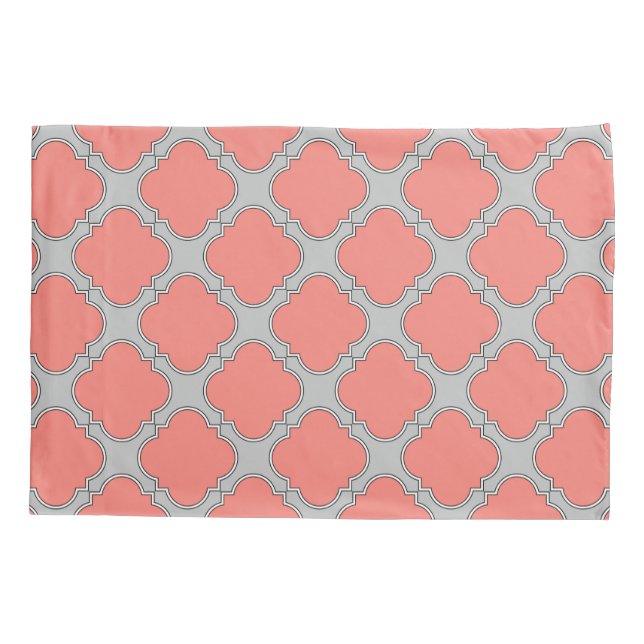 Housse D'oreillers Quatrefoil corail et gris (Dos)