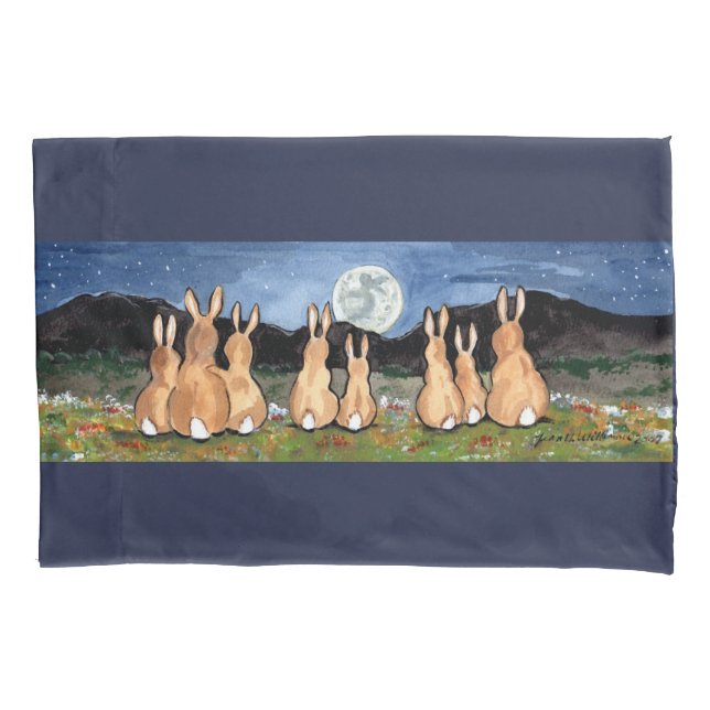 Housse D'oreillers Rabbits Bunny Watch Lune nuit Ciel Nature Meadow (devant)