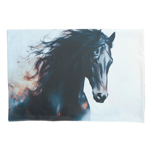Housse D'oreillers  Racing Black Horse Portrait Minimalist (devant)