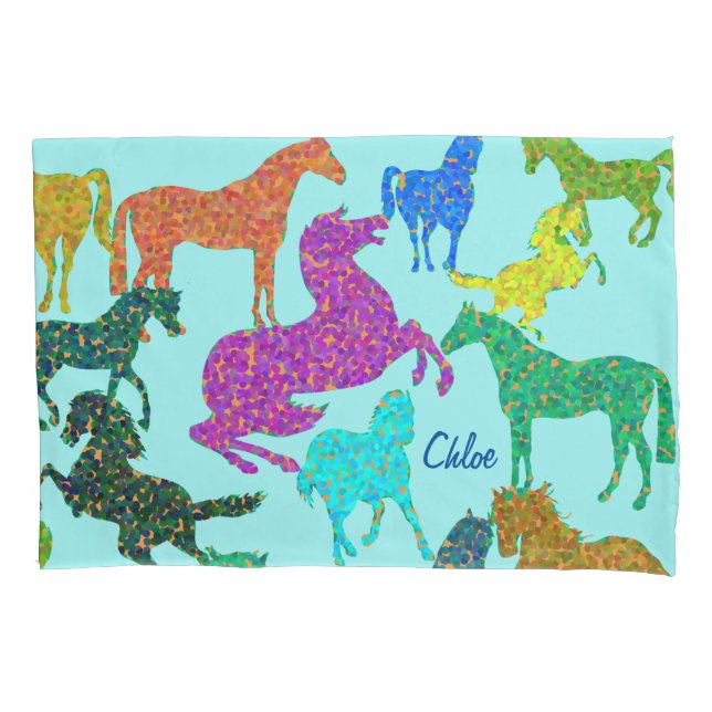 Housse D'oreillers Rainbow Horses - "Dotty about Horses !" Coque cous (devant)