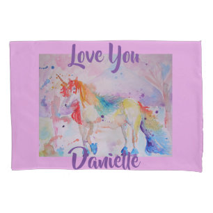 Housse D'oreillers Rainbow Unicorn Aquarelle rose Coussin d'amour Coq