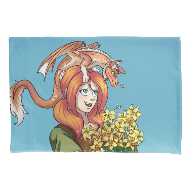 Housse D'oreillers Rassembler les fleurs avec un dragon (devant)