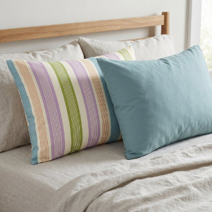 Housse D'oreillers Rayure Prépa Lilac Vert Terracotta Crème