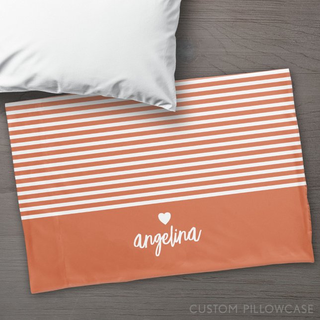 Housse D'oreillers Rayures modernes avec Monogramme cardiaque haut de (Custom Pillowcase)