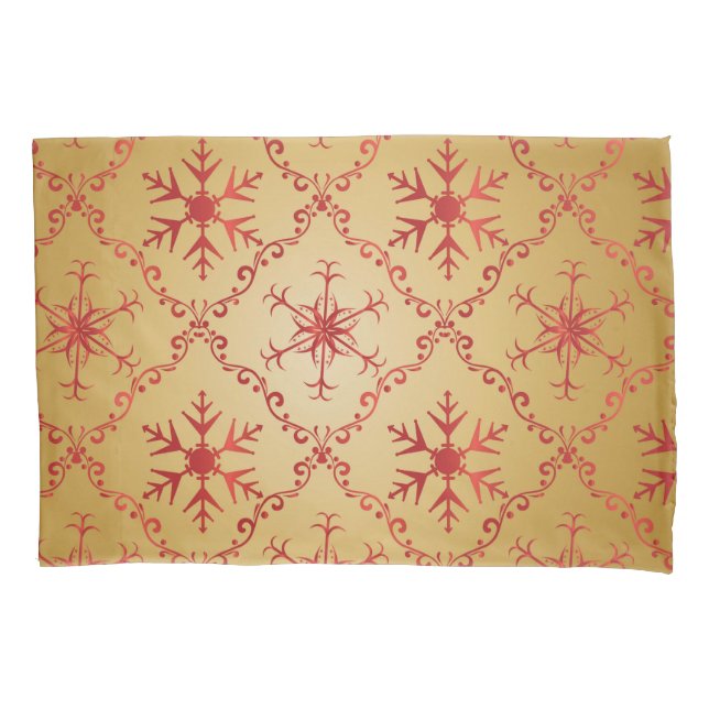 Housse D'oreillers Red Christmas Stars on Gold (devant)