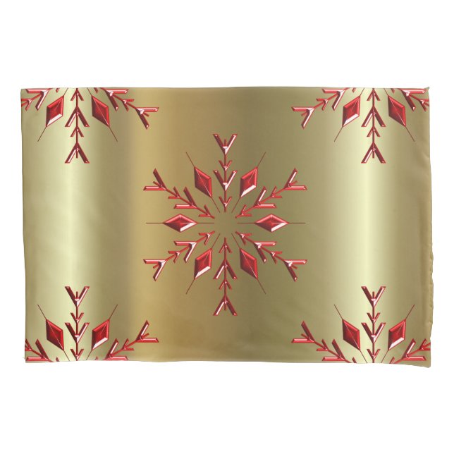 Housse D'oreillers Red Christmas Stars on Gold (devant-gauche)