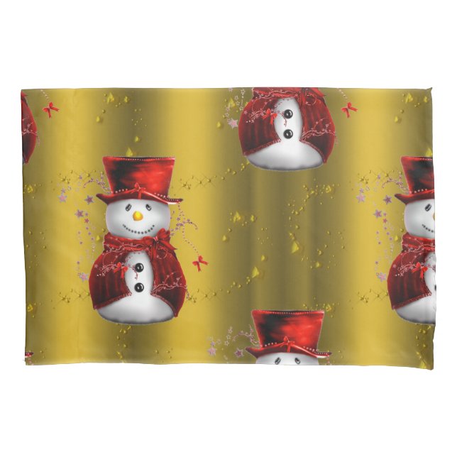 Housse D'oreillers Red Snowmen en or (devant)