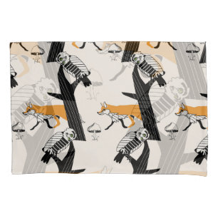 Housse D'oreillers Renard, hibou, arbre, vintage sans soudure.