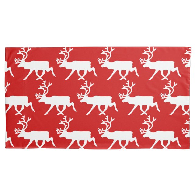 Housse D'oreillers Rennes blanches / Silhouette caribou (devant-gauche)