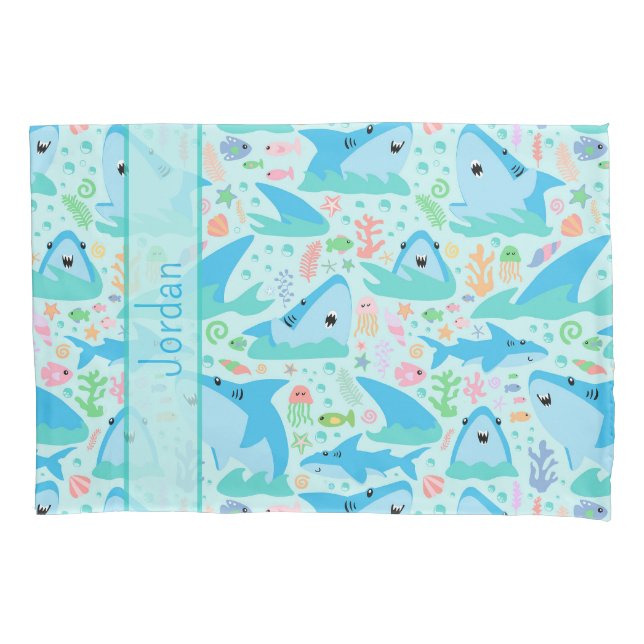 Housse D'oreillers Requin sous la mer Cute Motif personnalisé (devant)