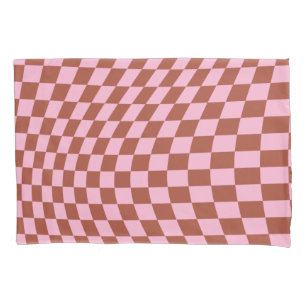 Housse D'oreillers Retro Check Motif Rose et tableau de bord Brown