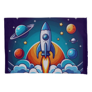 Housse D'oreillers Retro, fusée spatiale