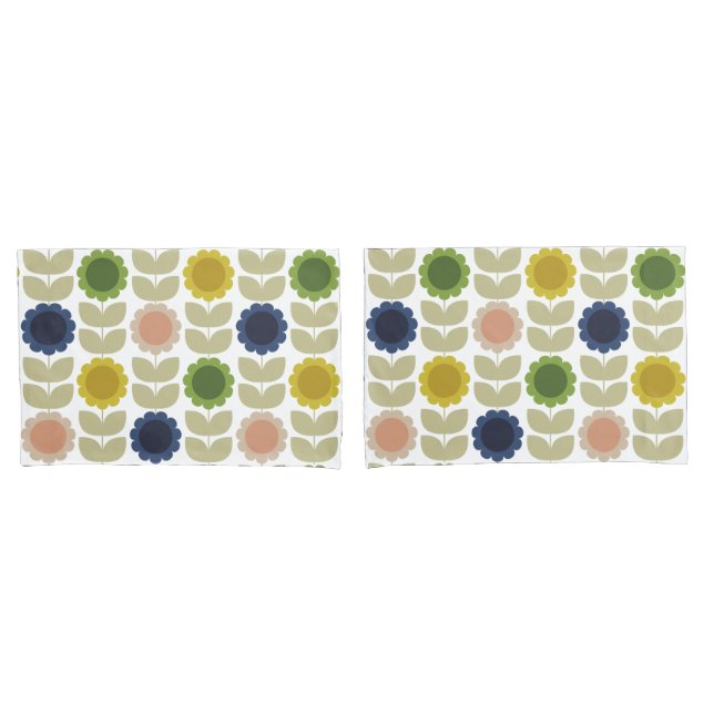 Housse D'oreillers Retro Groovy Summer Flowers Stems (devant-Set)