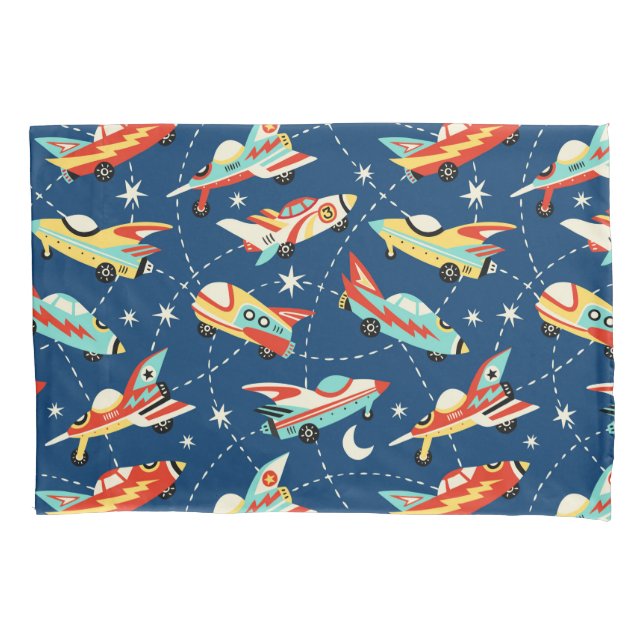 Housse D'oreillers Retro Space Rocket Cars Blue Cute Kids Motif (devant)
