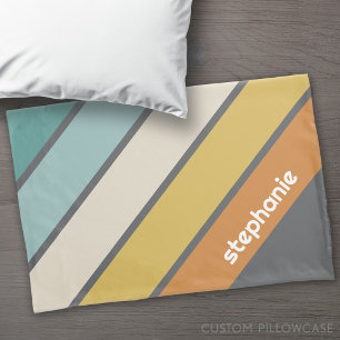 Housse D'oreillers Retro Stripe - turquoise et or - avec nom monogram