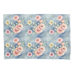 Housse D'oreillers Rêve contemporain rose & bleu Floral