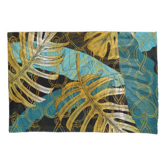 Housse D'oreillers Rideau de chaîne d'or, feuilles tropicaux.