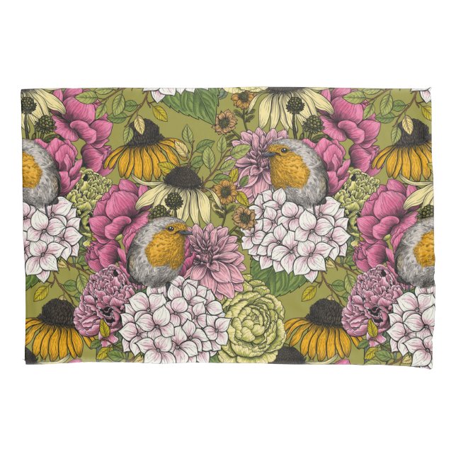 Housse D'oreillers Robins dans le jardin 2 (devant-gauche)