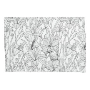 Housse D'oreillers Robins et fleurs de lys, noir et blanc