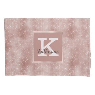 Housse D'oreillers Rose d'or Glam Diamond Sparkle Nom du monogramme