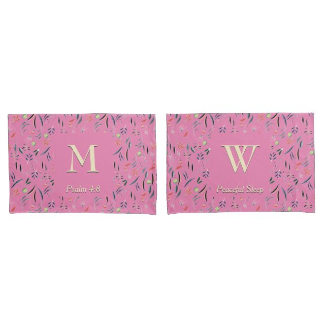 Housse D'oreillers Rose FLORAL | MONOGRAMME | Écriture (devant-Set)