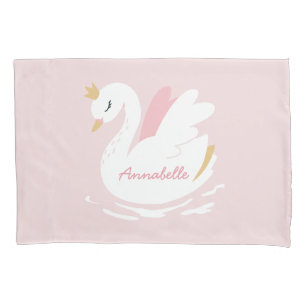 Housse D'oreillers Rose girly mignon cygne floral élégant belle pilul
