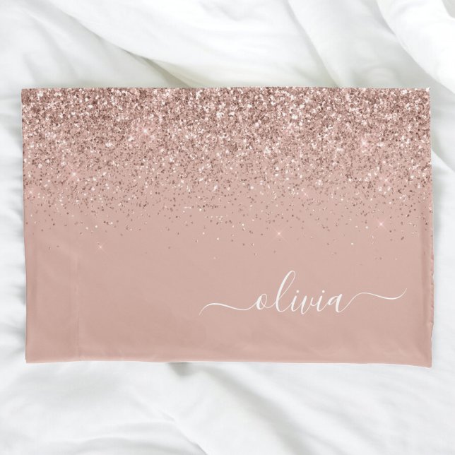 Housse D'oreillers Rose Gold Blush Pink Parties scintillant Script Mo (Créateur téléchargé)