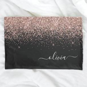 Housse D'oreillers Rose Gold Blush Pink Parties scintillant Script Mo