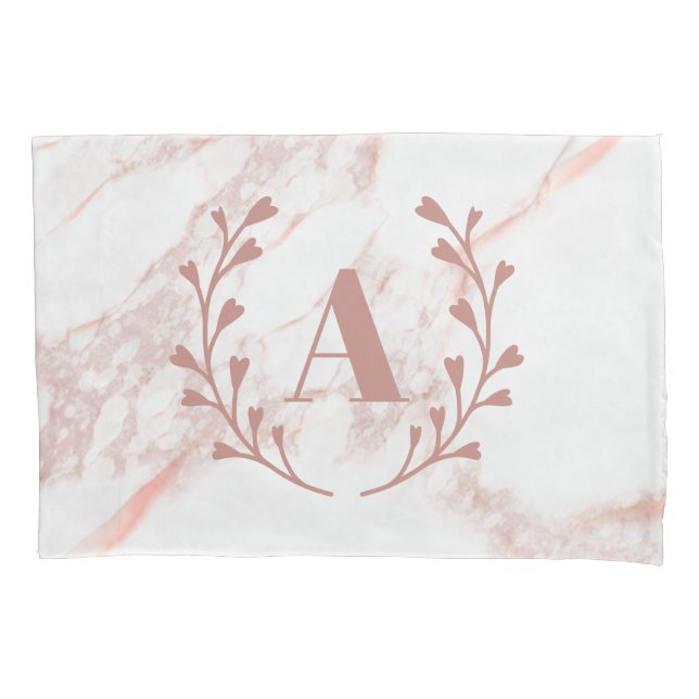 Housse D'oreillers Rose or rose Faux marbre personnalisé Monogramme (devant)