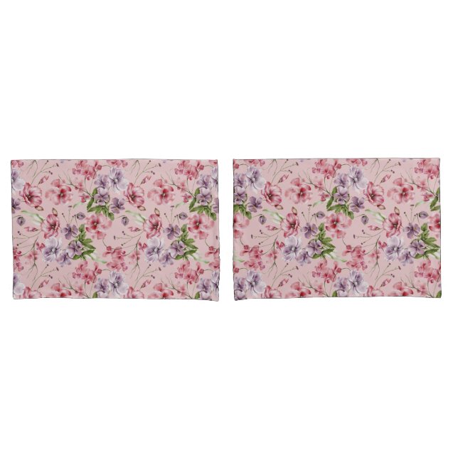 Housse D'oreillers Rose Violet Vert Floral Feuillage Elégant (devant-Set)