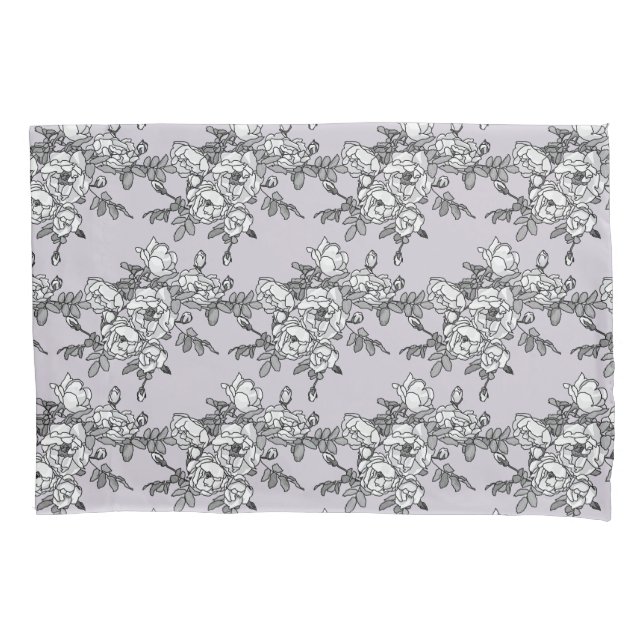 Housse D'oreillers Roses blanches peintes sur Rose Poudre (devant)