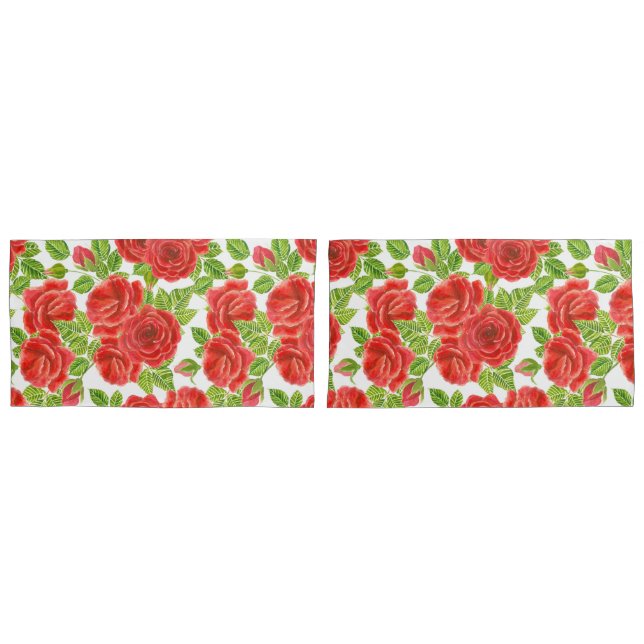 Housse D'oreillers Roses rouges aquarelle transparente motif (devant-Set)