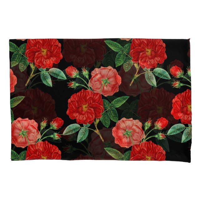 Housse D'oreillers Roses rouges, fond noir, (devant)
