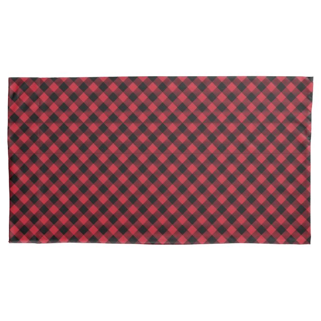 Housse D'oreillers Rouge Noir Buffle Plaid Tartan Festin Rustique (devant-gauche)