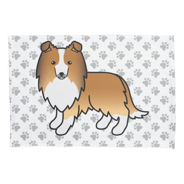 Housse D'oreillers Sable Shetland Sheepdog Cartoon Chien et pattes (devant)