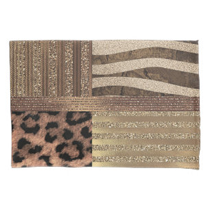 Housse D'oreillers Safari Chic Jungle Or Moderne Étincelant Lionne