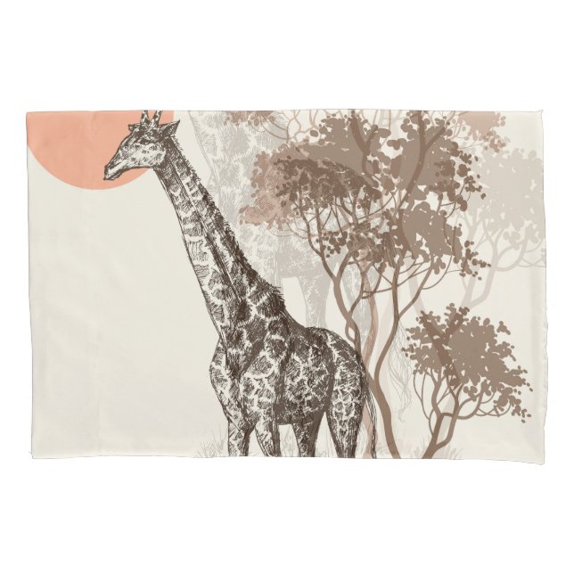 Housse D'oreillers Safari Coucher de soleil Giraffe Paysage naturel (devant)