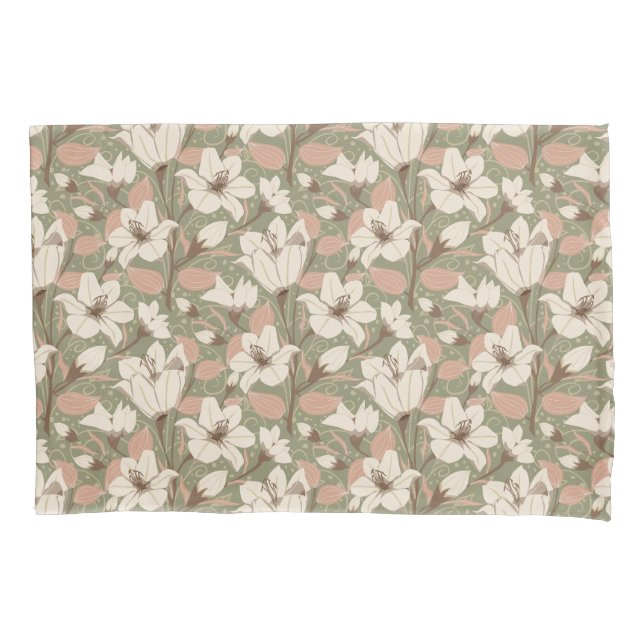 Housse D'oreillers Sage Botanique Vert Beige Lily Floral Modèle (devant-gauche)