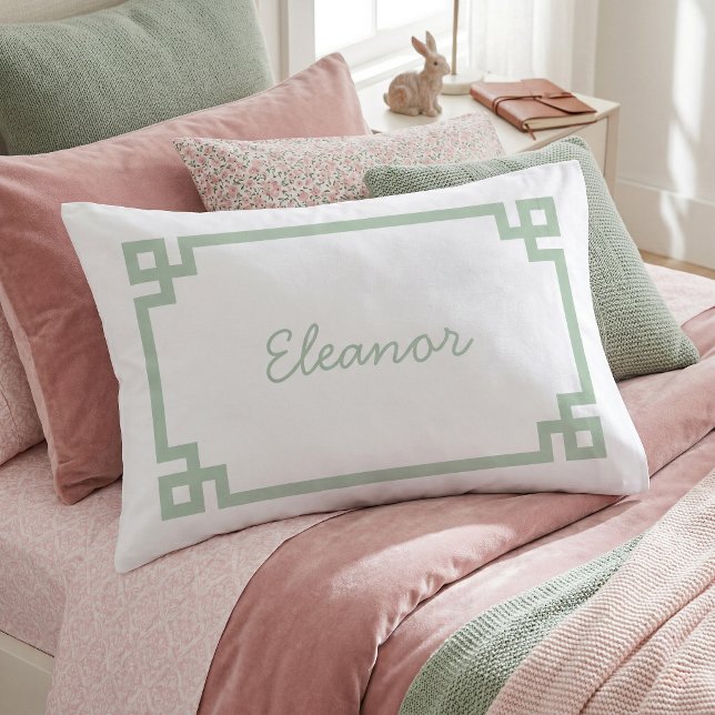 Housse D'oreillers Sage Green Clé grecque Monogramme Coque Coussin st (Créateur téléchargé)