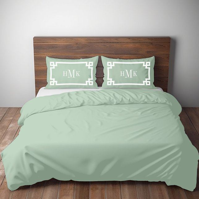 Housse D'oreillers Sage Green Clé grecque Monogramme Coque Coussin st (Créateur téléchargé)