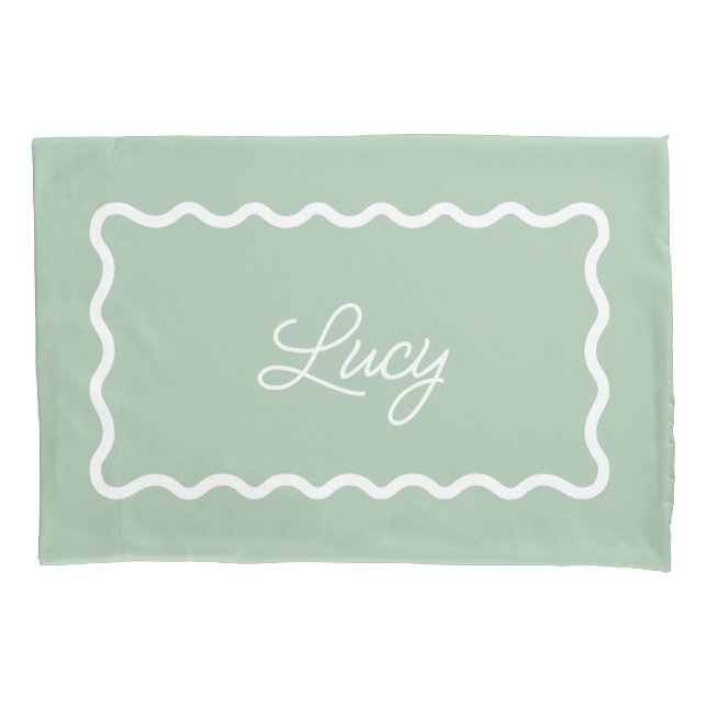 Housse D'oreillers Sage Green Wavy Scallop Frame Monogram (devant)