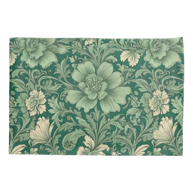 Housse D'oreillers Sage Vert Vintage motif floral (Dos)