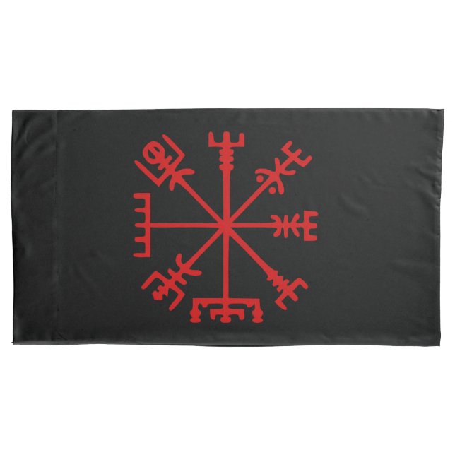 Housse D'oreillers Sang Rouge Vegvísir (Viking Compass) (devant-gauche)