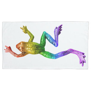 Housse D'oreillers Sculpture de grenouille arc-en-ciel de SlipperyJoe